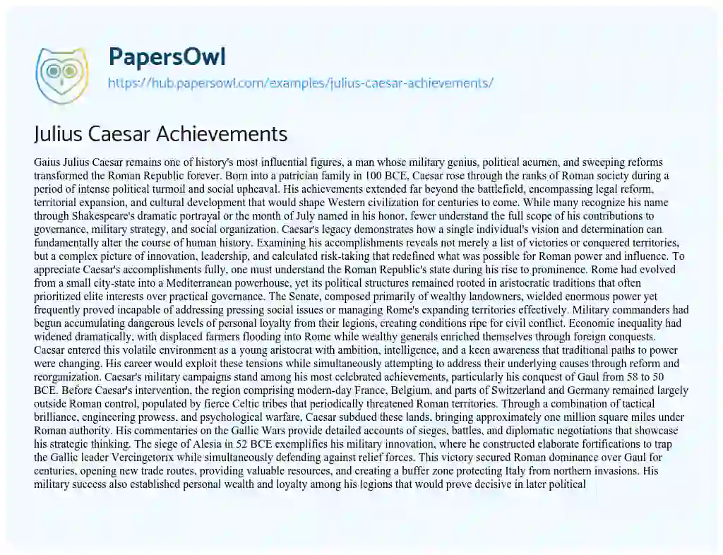 Essay on Julius Caesar Achievements