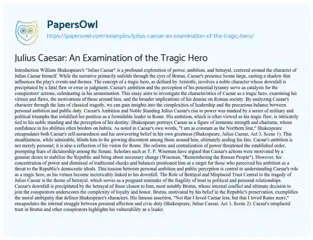 Essay on Julius Caesar: An Examination of the Tragic Hero