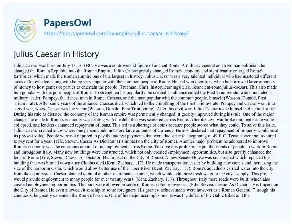 Essay on Julius Caesar In History