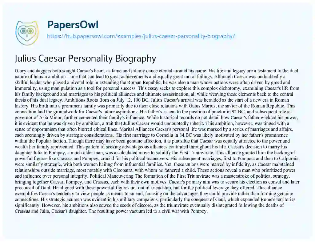 Essay on Julius Caesar Personality Biography