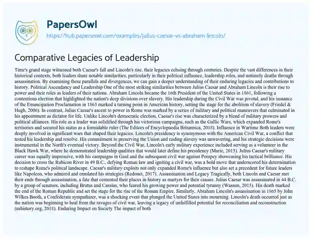 Essay on Comparative Legacies of Leadership