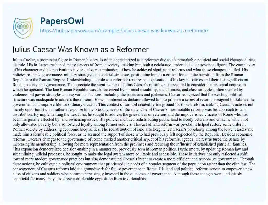 Essay on Julius Caesar Was Known as a Reformer