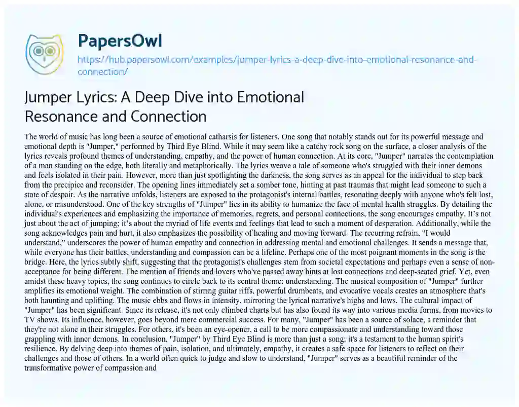 Essay on Jumper Lyrics: A Deep Dive into Emotional Resonance and Connection