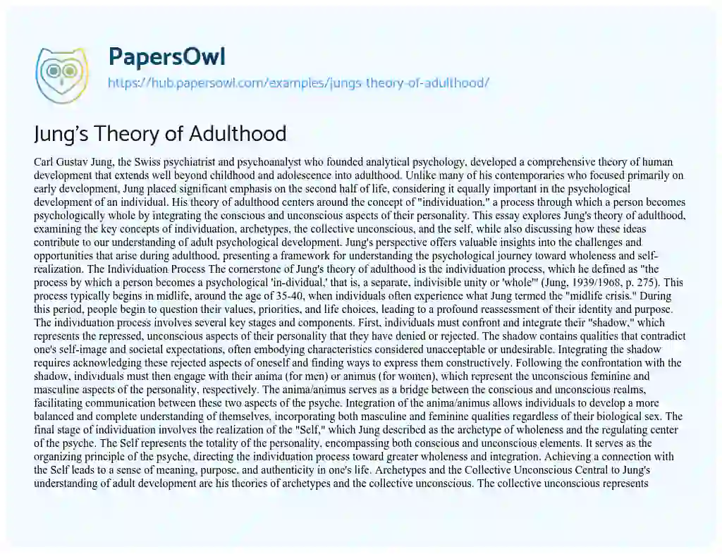 Essay on Jung’s Theory of Adulthood