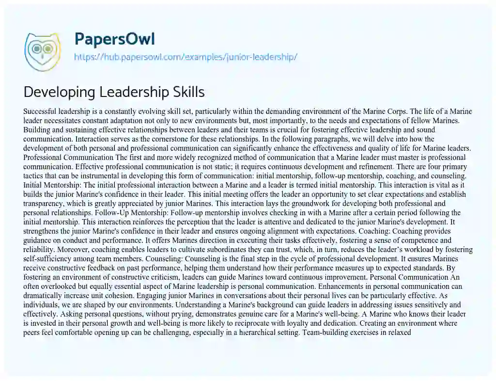 Essay on Developing Leadership Skills