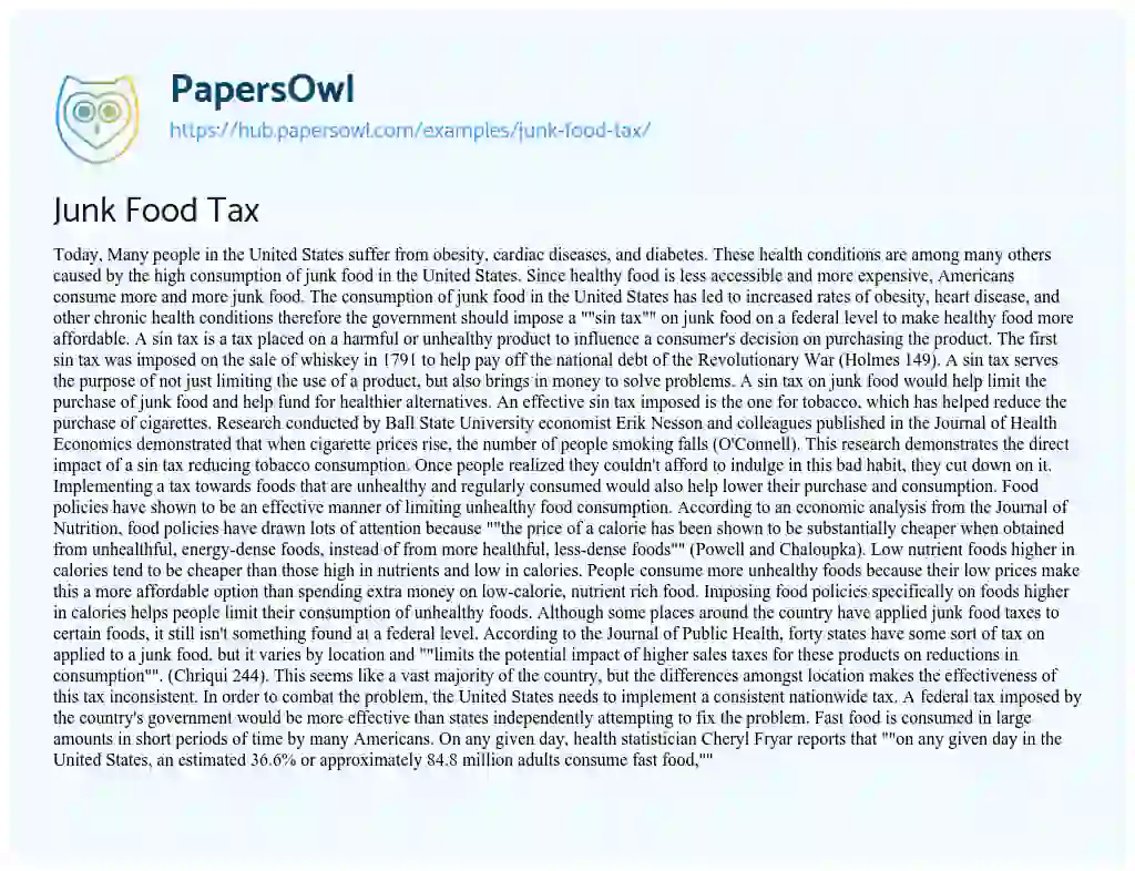 Essay on Junk Food Tax