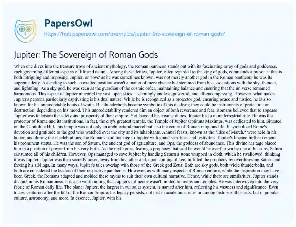 Essay on Jupiter: The Sovereign of Roman Gods