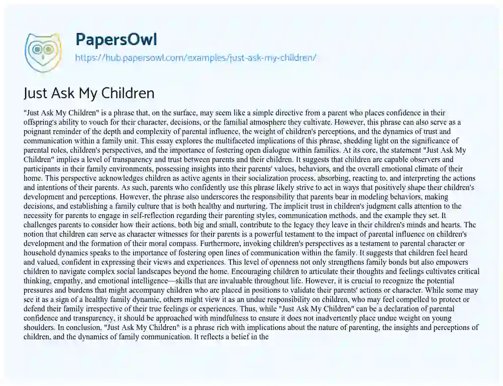 Essay on Just Ask My Children
