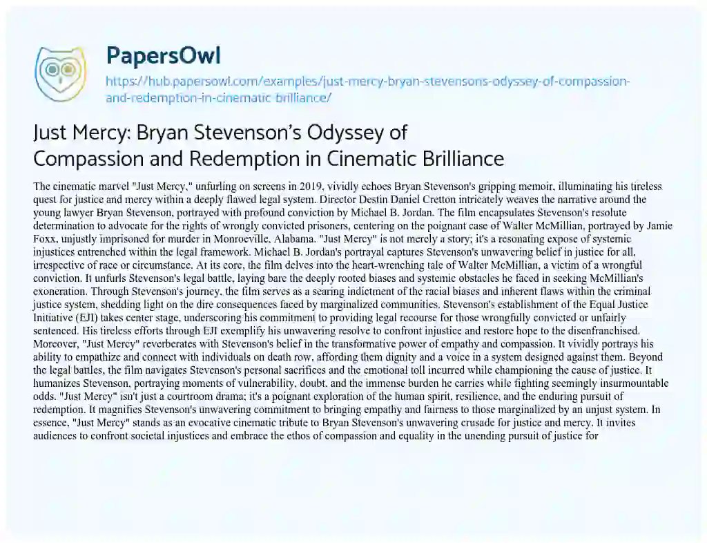 Essay on Just Mercy: Bryan Stevenson’s Odyssey of Compassion and Redemption in Cinematic Brilliance