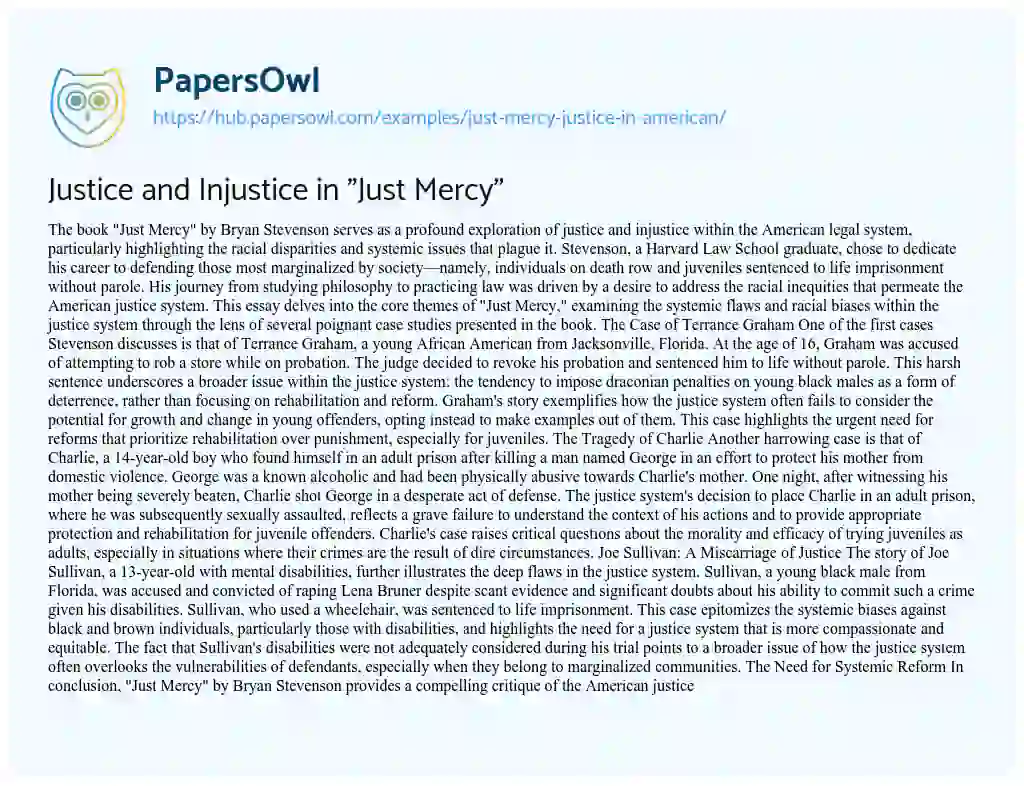 Essay on Justice and Injustice in “Just Mercy”