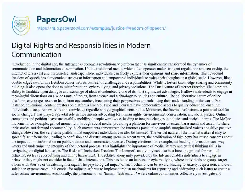 Essay on Digital Rights and Responsibilities in Modern Communication