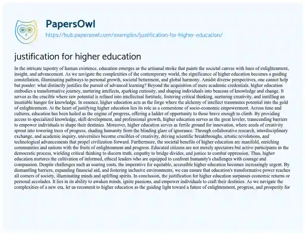 Essay on justification for higher education