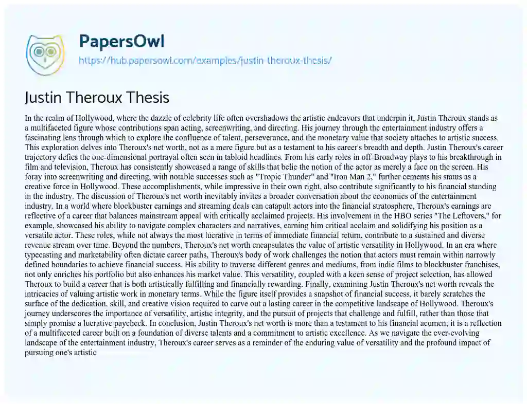 Essay on Justin Theroux Thesis