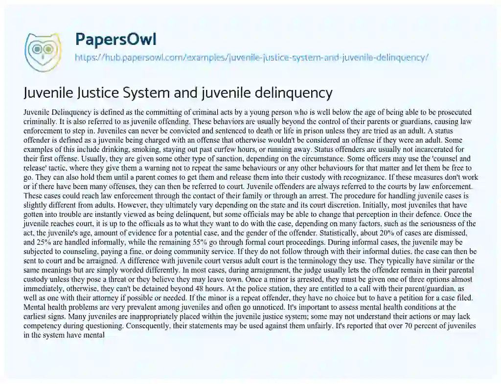 Essay on Juvenile Justice System and juvenile delinquency