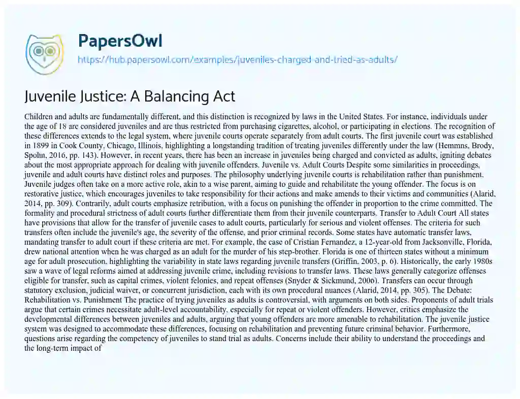 Essay on Juvenile Justice: A Balancing Act
