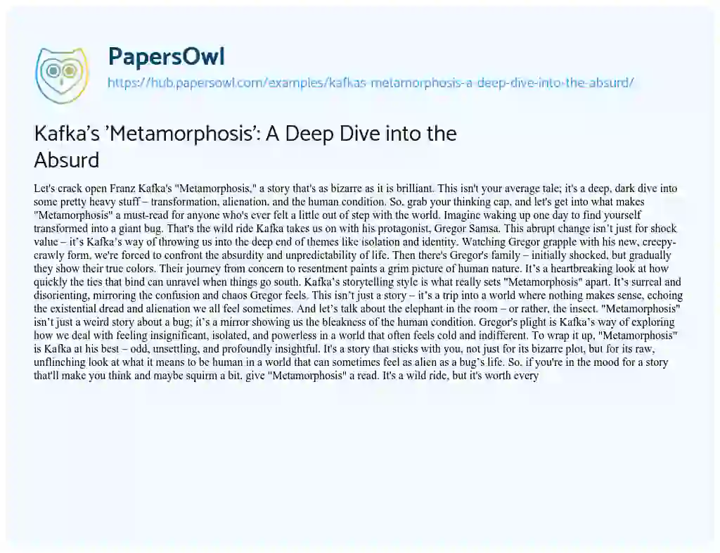 Essay on Kafka’s ‘Metamorphosis’: A Deep Dive into the Absurd