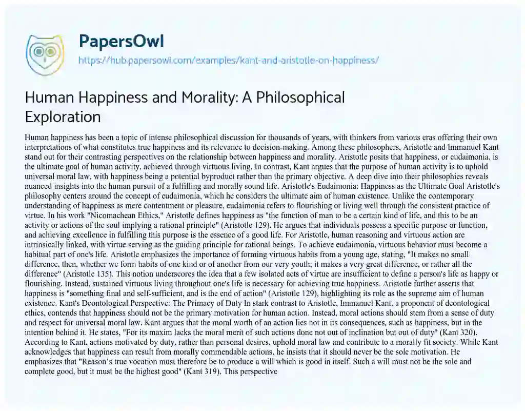 Essay on Human Happiness and Morality: A Philosophical Exploration
