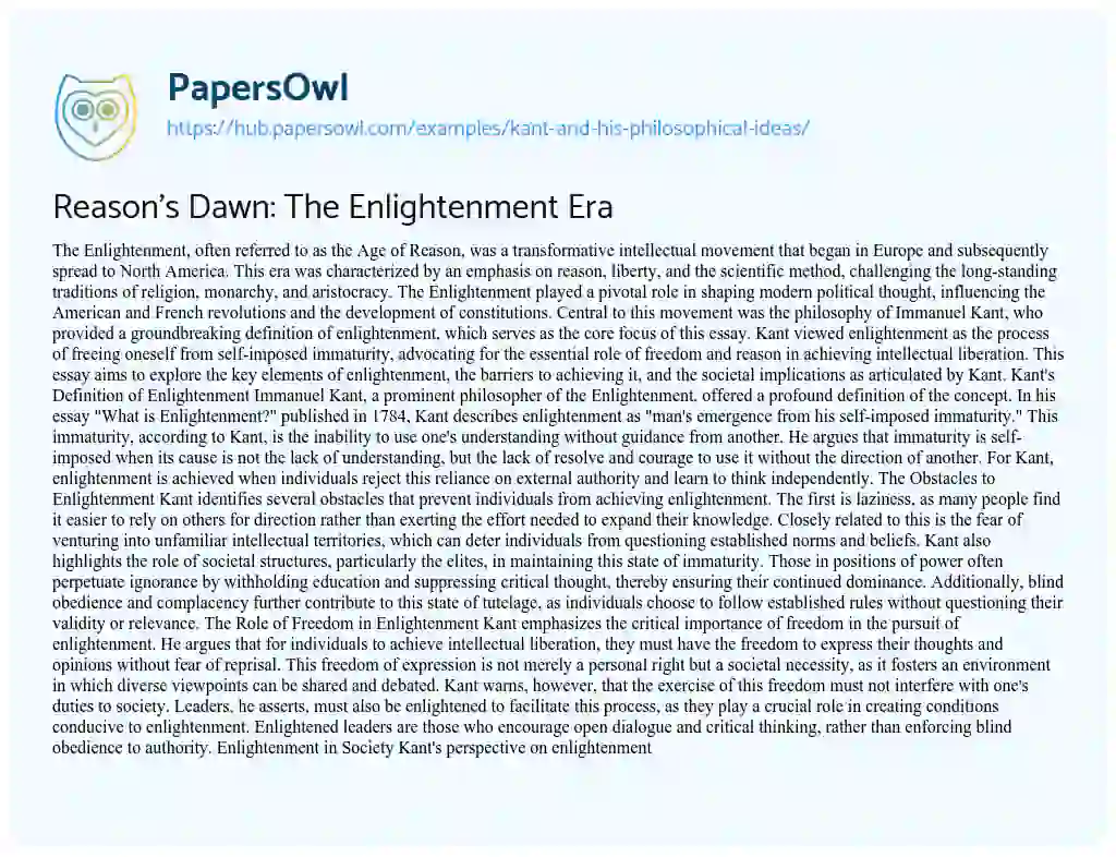 Essay on Reason’s Dawn: The Enlightenment Era