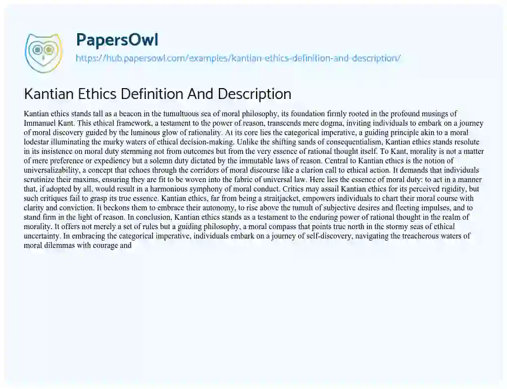 Essay on Kantian Ethics Definition And Description