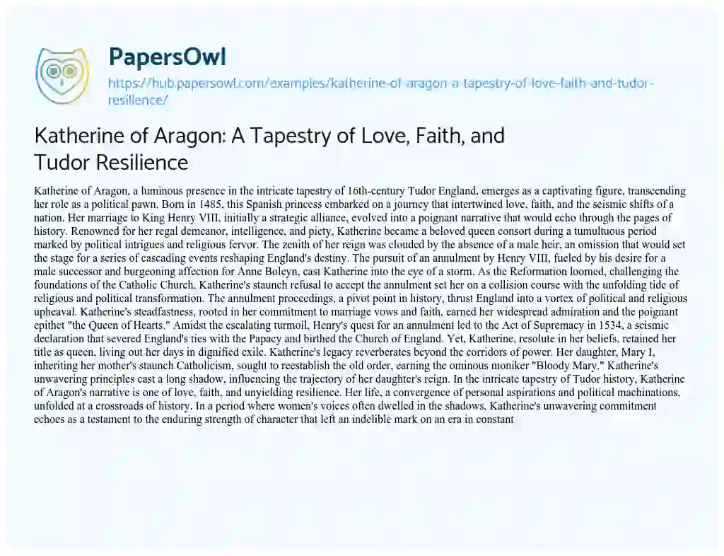 Essay on Katherine of Aragon: A Tapestry of Love, Faith, and Tudor Resilience