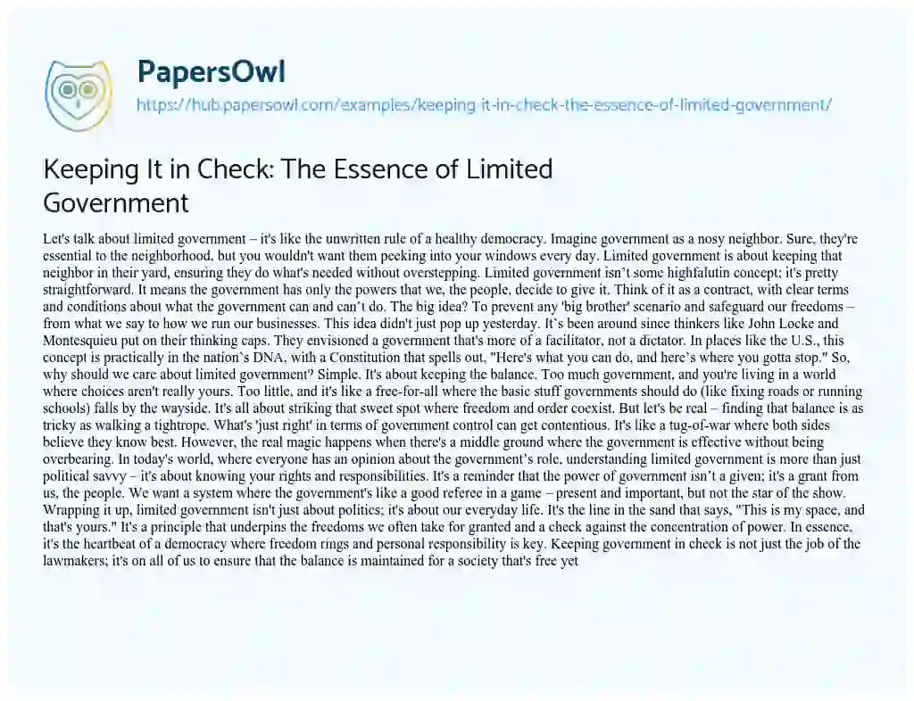 Essay on Keeping It in Check: The Essence of Limited Government