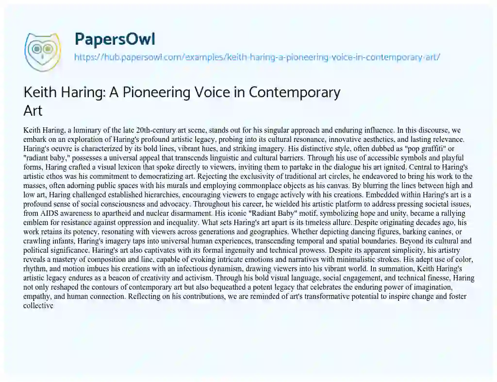 Essay on Keith Haring: A Pioneering Voice in Contemporary Art