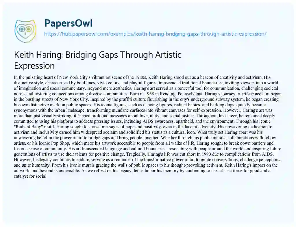 Essay on Keith Haring: Bridging Gaps Through Artistic Expression