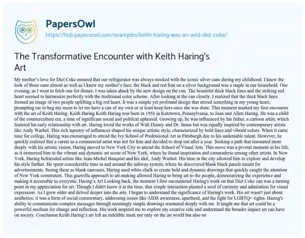 Essay on The Transformative Encounter with Keith Haring’s Art