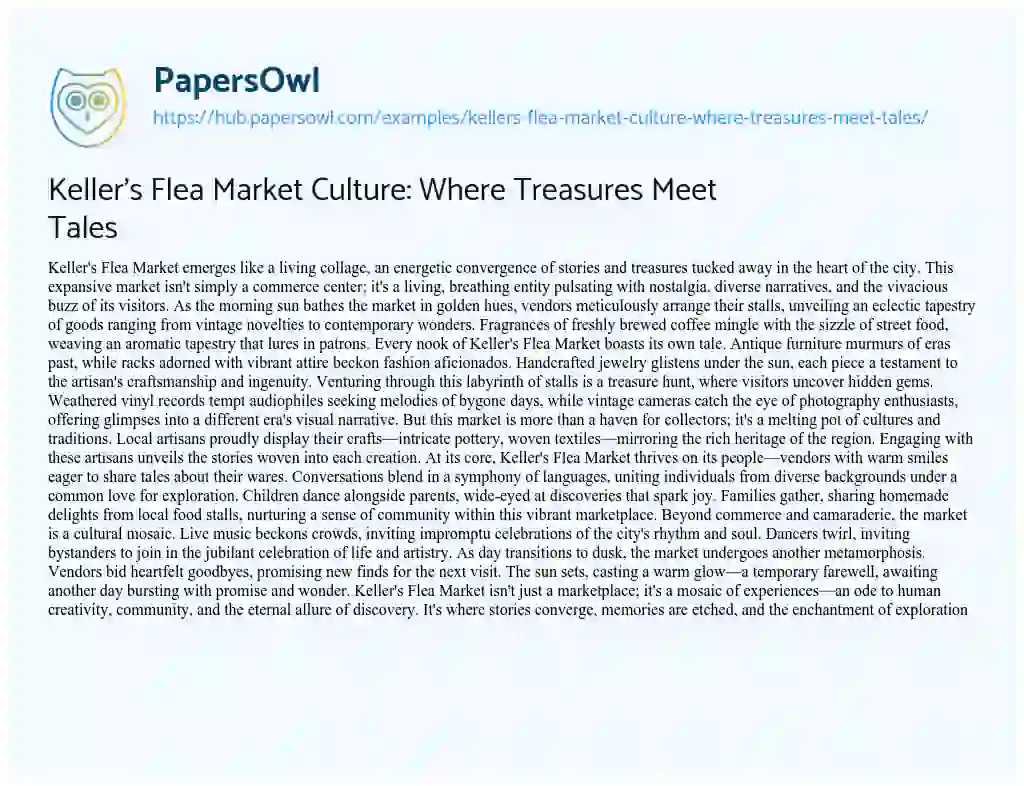 Essay on Keller’s Flea Market Culture: Where Treasures Meet Tales