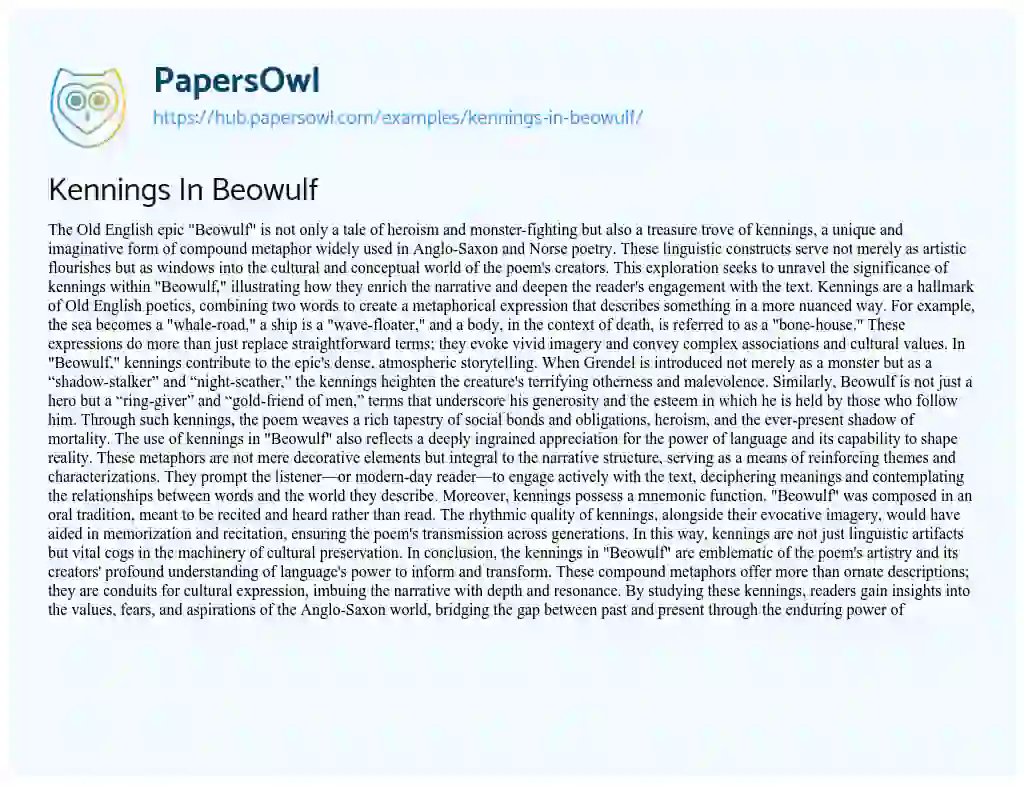 Essay on Kennings In Beowulf