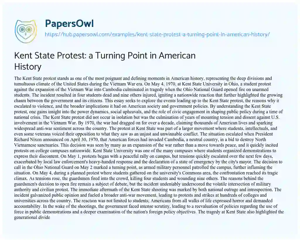 Essay on Kent State Protest: a Turning Point in American History