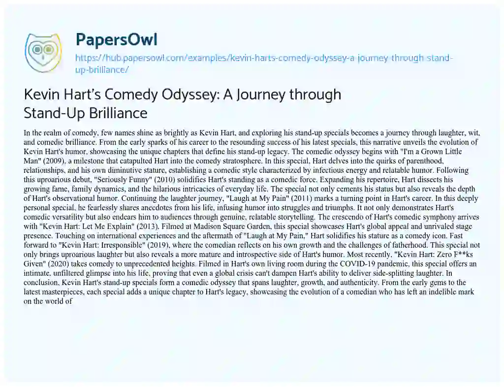 Essay on Kevin Hart’s Comedy Odyssey: A Journey through Stand-Up Brilliance
