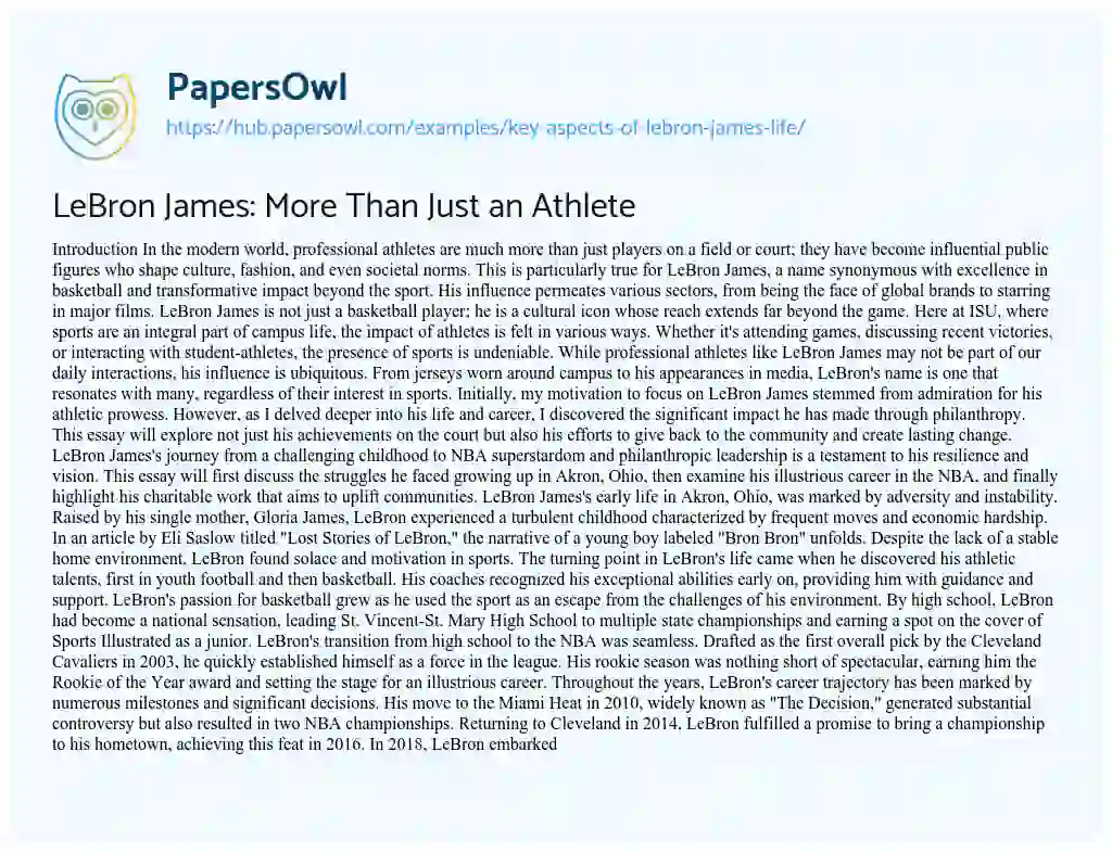 Essay on LeBron James: More Than Just an Athlete
