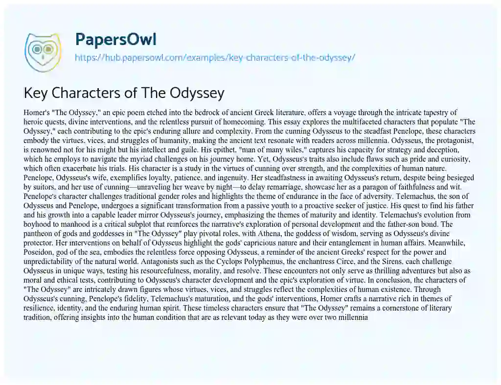 Essay on Key Characters of The Odyssey