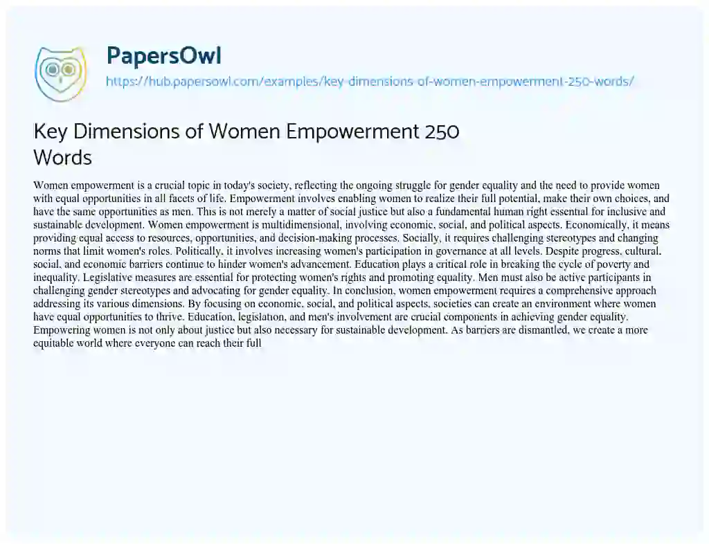 Essay on Key Dimensions of Women Empowerment 250 Words