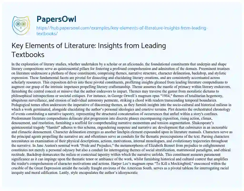 Essay on Key Elements of Literature: Insights from Leading Textbooks