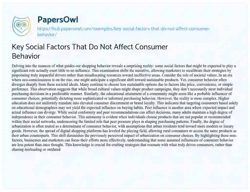 Essay on Key Social Factors That Do Not Affect Consumer Behavior