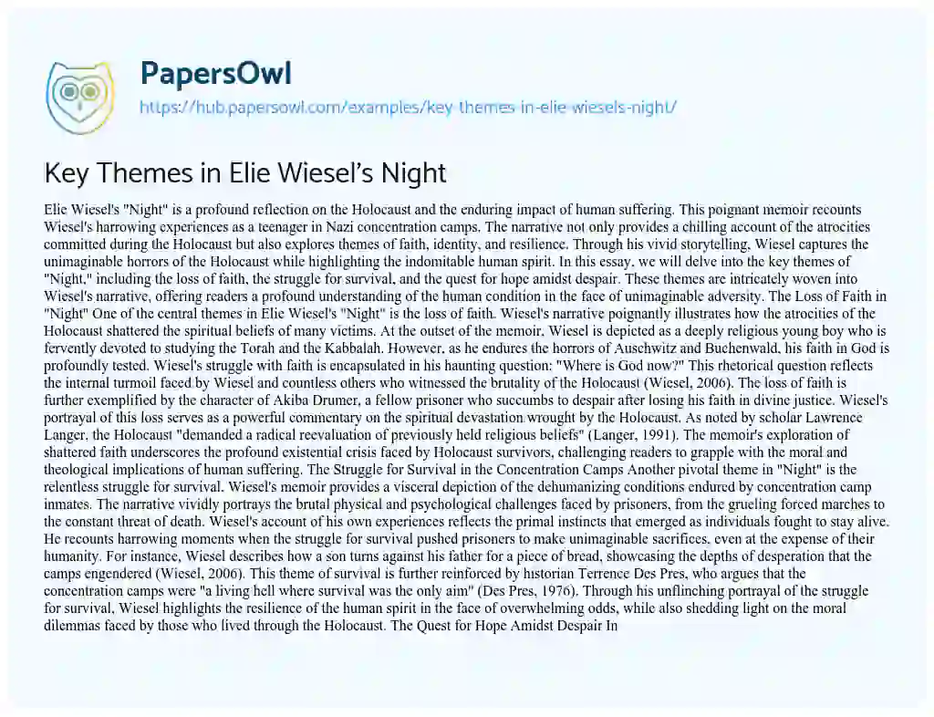 Essay on Key Themes in Elie Wiesel’s Night