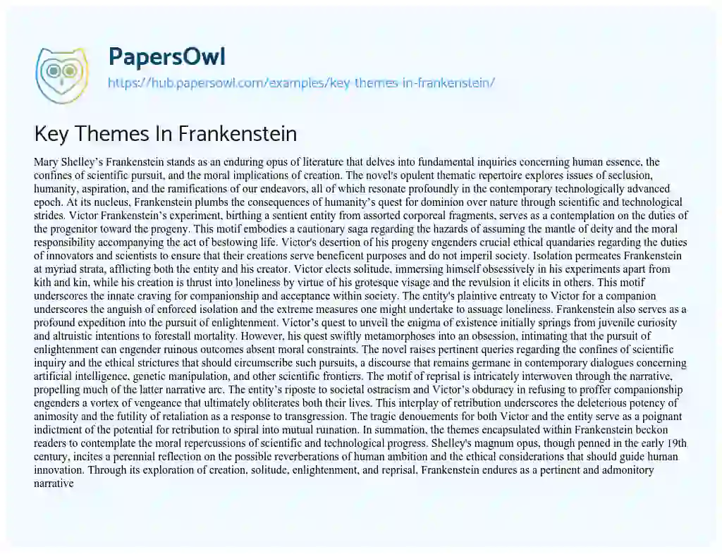 Essay on Key Themes In Frankenstein