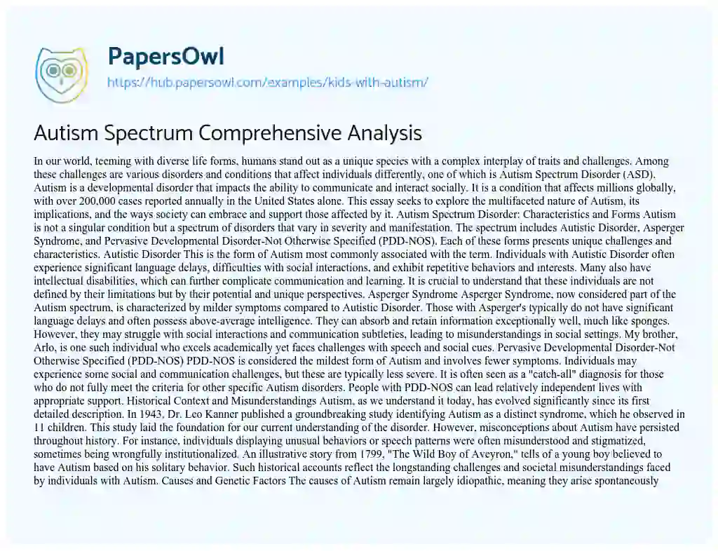 Essay on Autism Spectrum Comprehensive Analysis