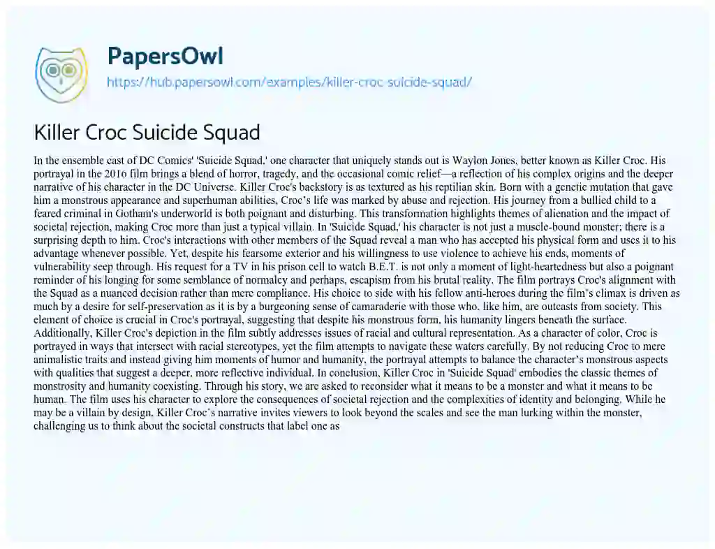 Essay on Killer Croc Suicide Squad