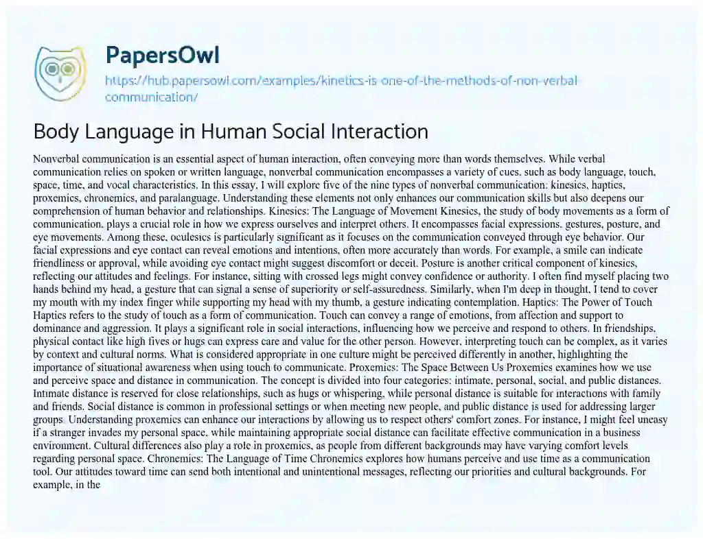 Essay on Body Language in Human Social Interaction