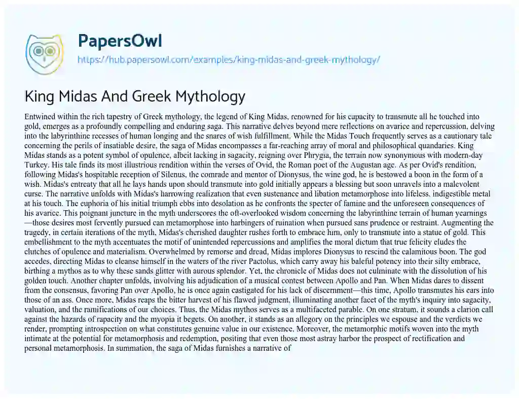 Essay on King Midas And Greek Mythology