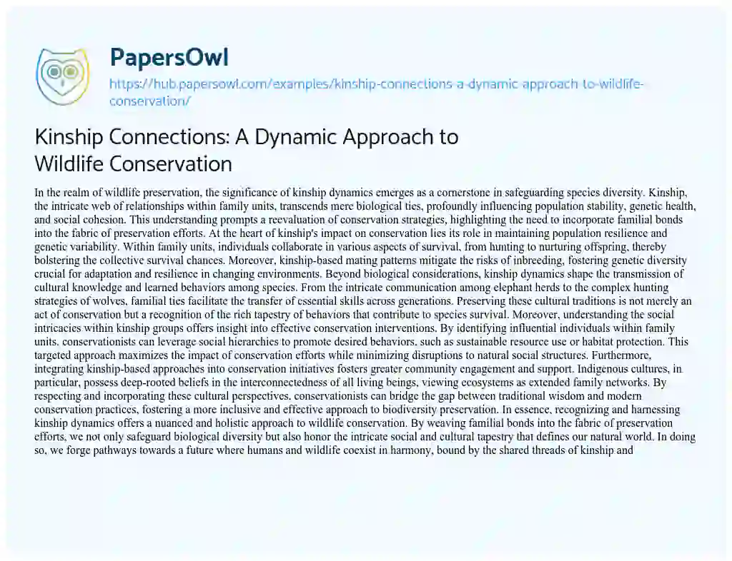 Essay on Kinship Connections: A Dynamic Approach to Wildlife Conservation