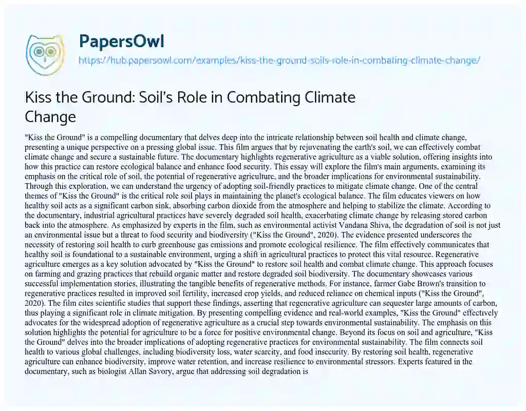 Essay on Kiss the Ground: Soil’s Role in Combating Climate Change