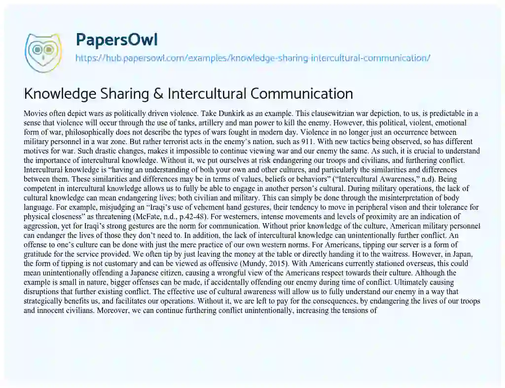 Essay on Knowledge Sharing & Intercultural Communication