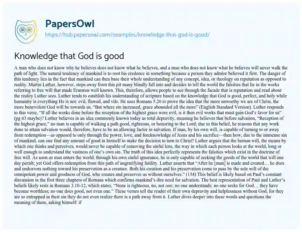 Essay on Knowledge that God is good