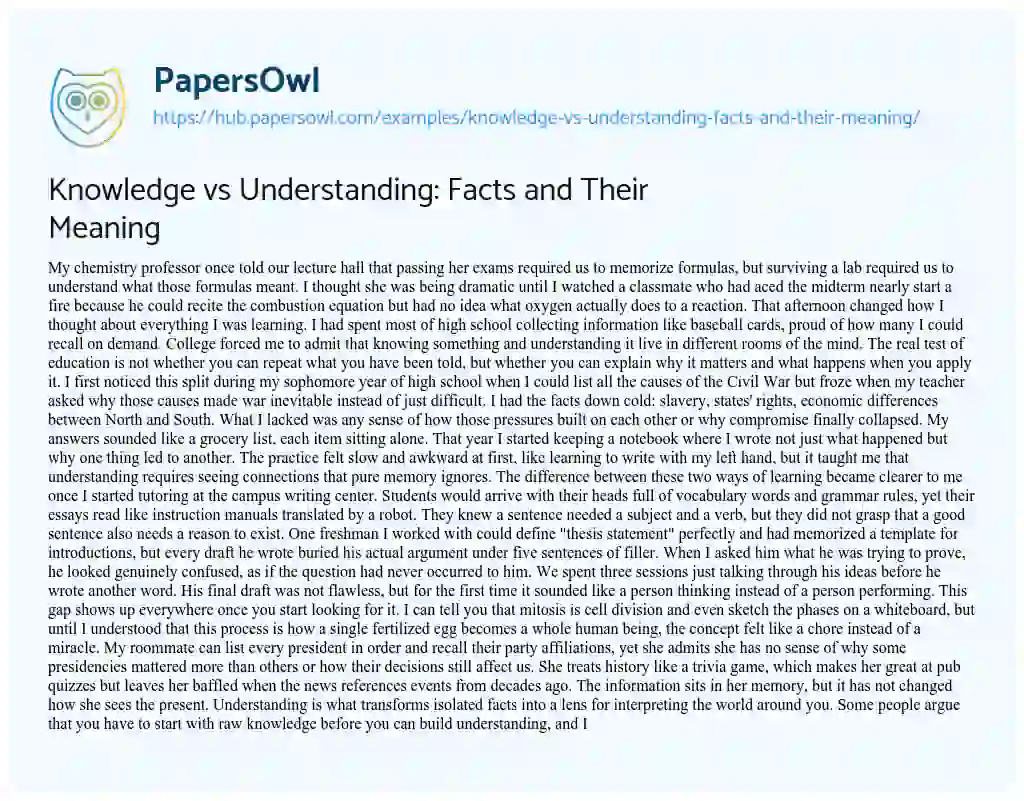 Essay on Knowledge vs Understanding: Facts and Their Meaning