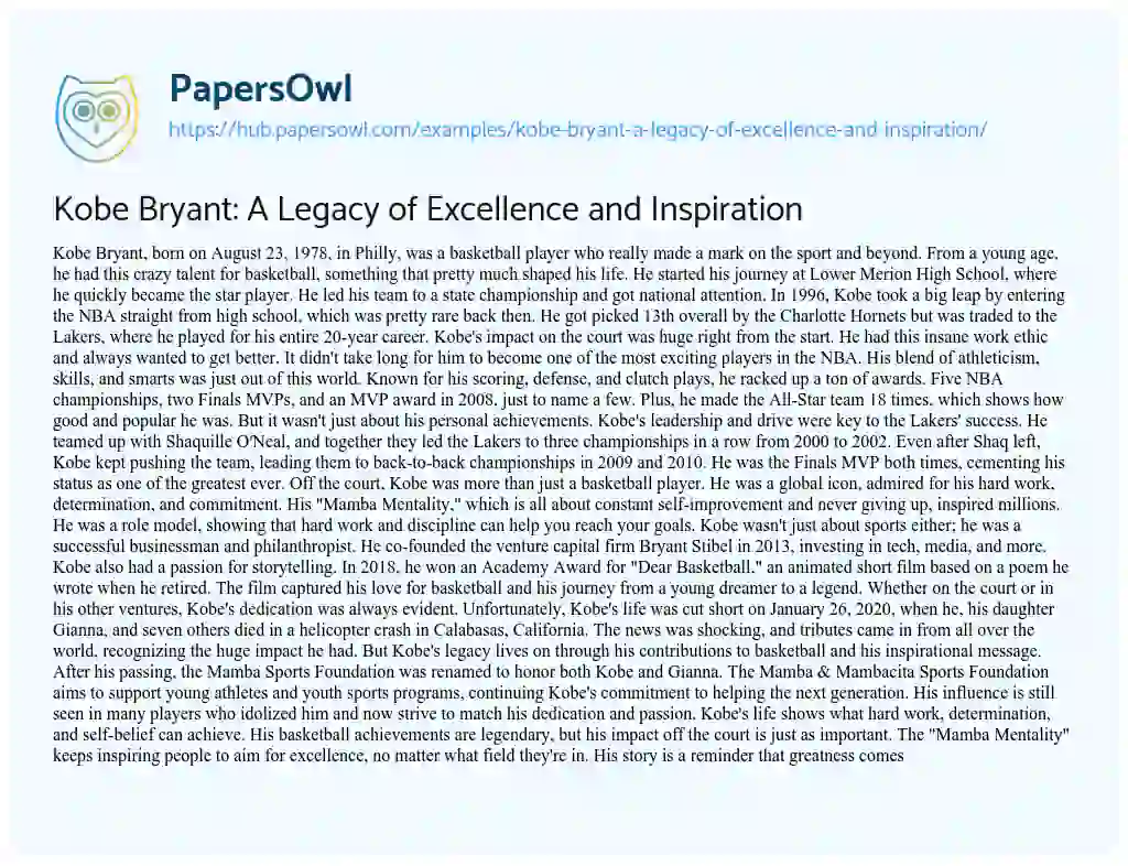 Essay on Kobe Bryant: A Legacy of Excellence and Inspiration