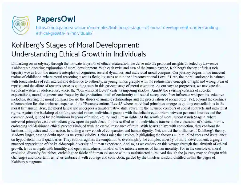 Essay on Kohlberg’s Stages of Moral Development: Understanding Ethical Growth in Individuals